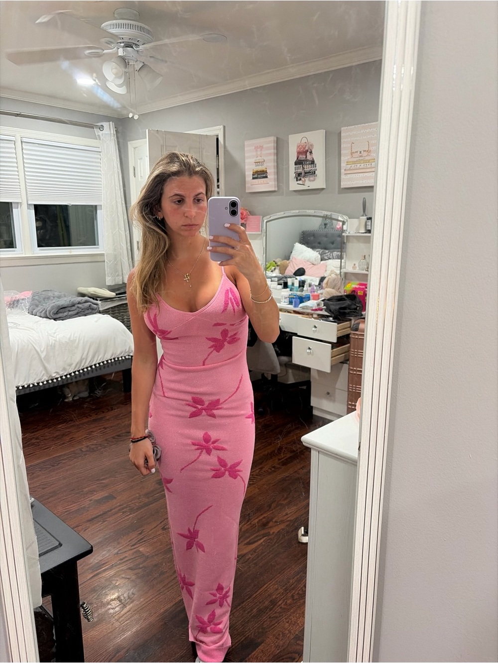 White Fox Boutique Pink Floral Knit Maxi Dress
